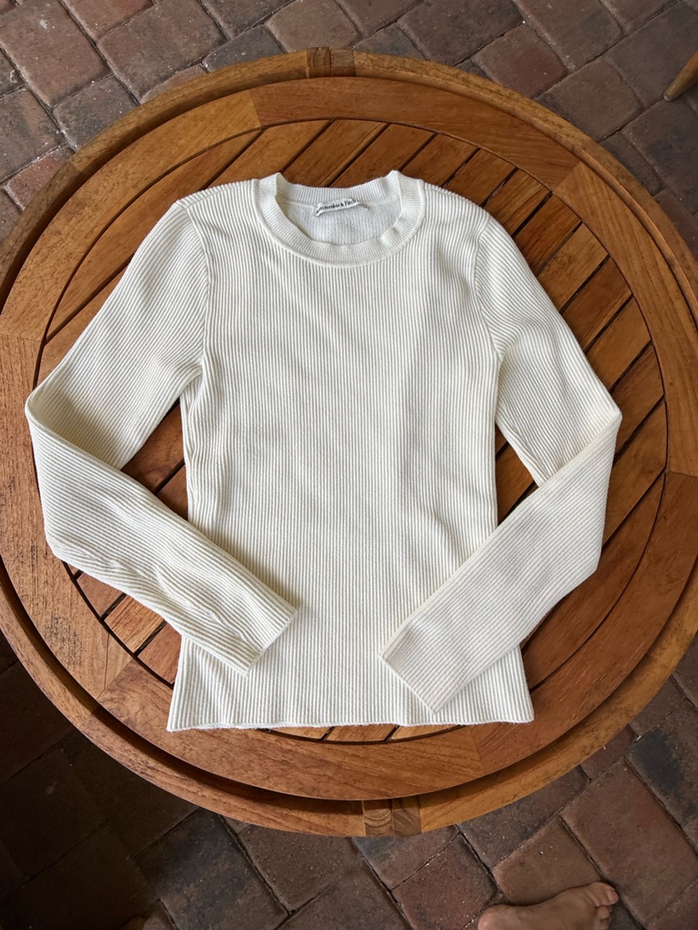 NWOT Abercrombie & Fitch Long-Sleeve Ottoman Crew Top - Cream